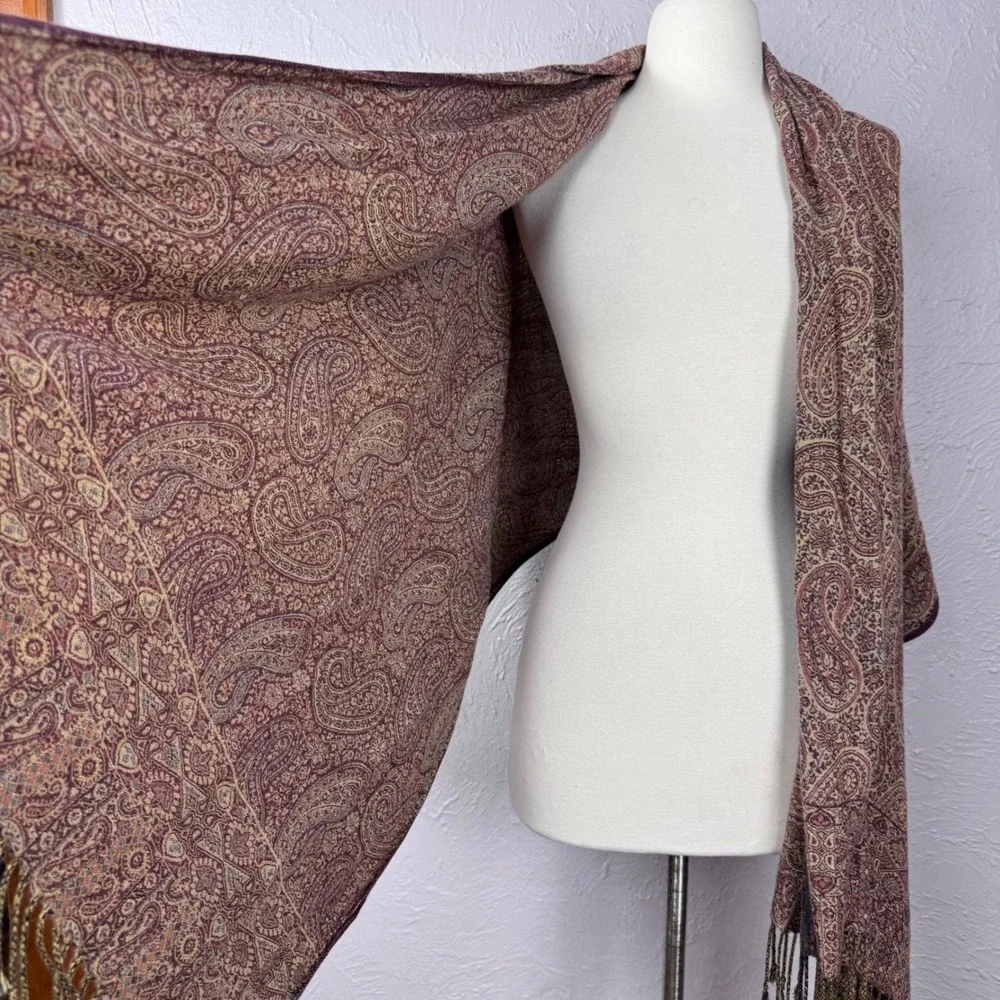 Vintage Paisley Pashmina / Scarf Brown and Burgundy Bohemian Wrap Scarf